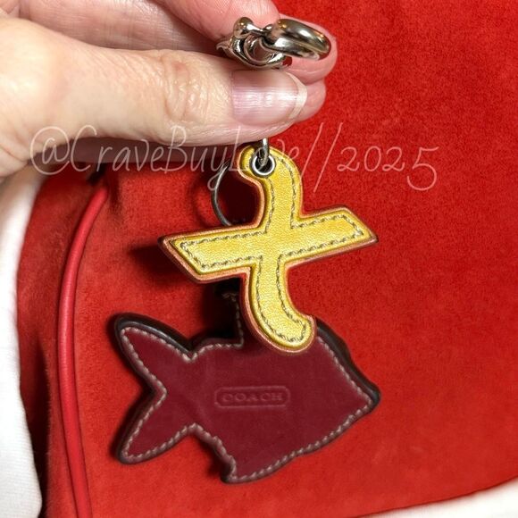 BIG VINTAGE COACH KOI & X CHARM VHTF VIBRANT STACKED LEATHER STUDS GLITTER VGUC - Picture 15 of 16